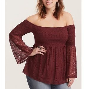 Torrid Plum Smocked Eyelet Lace Top- size 0. NWT!